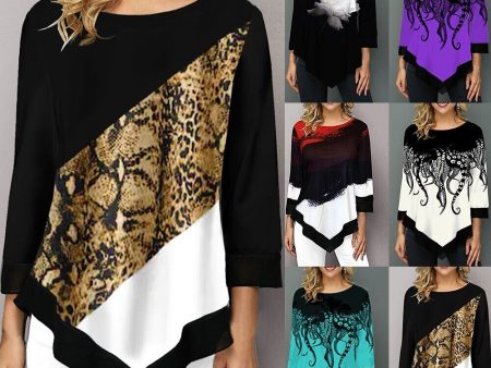 Printed stitching cropped sleeve T-shirt Cheap